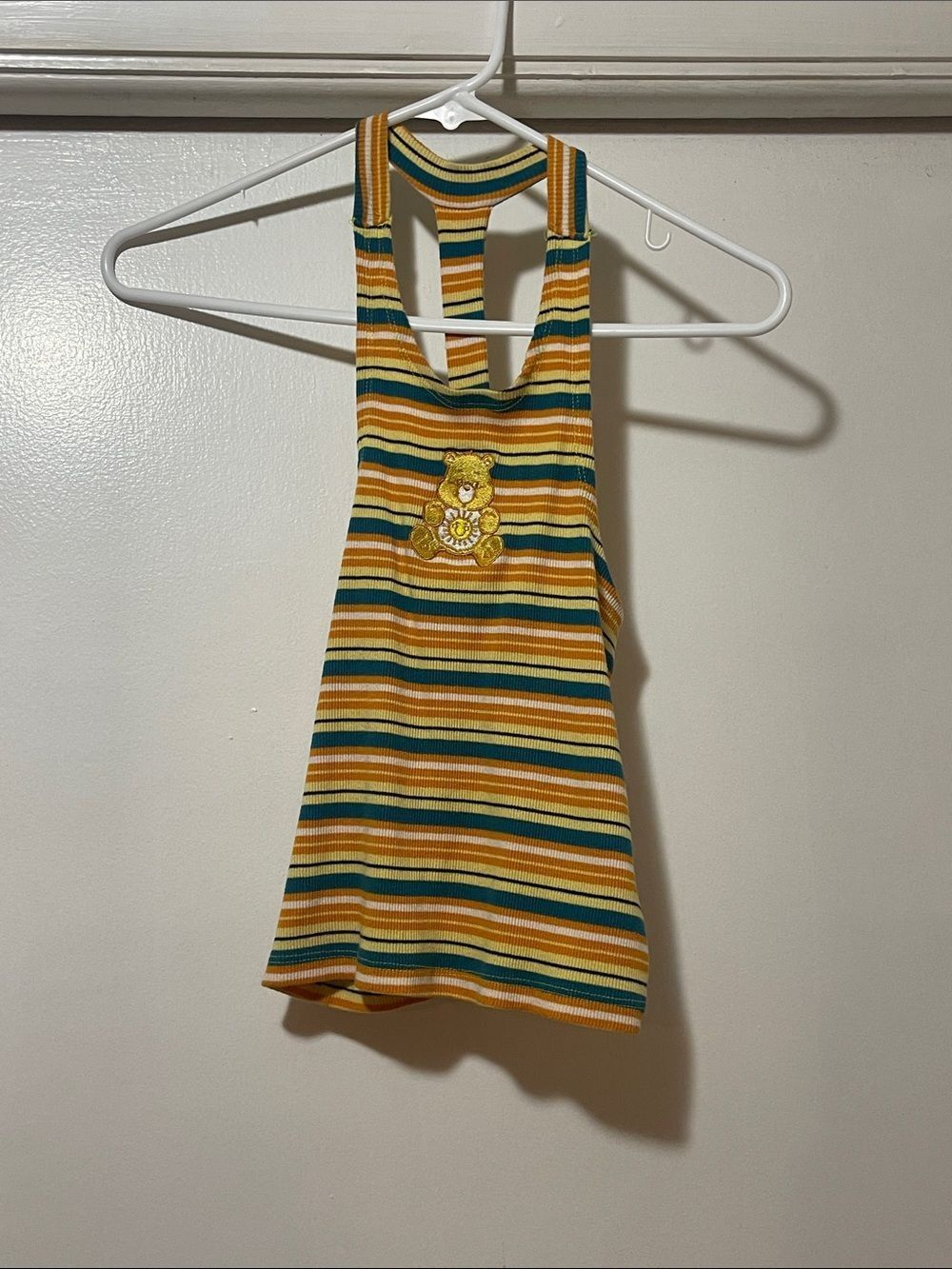 Care Bears striped teal orange yellow tank with embroidered bear medium